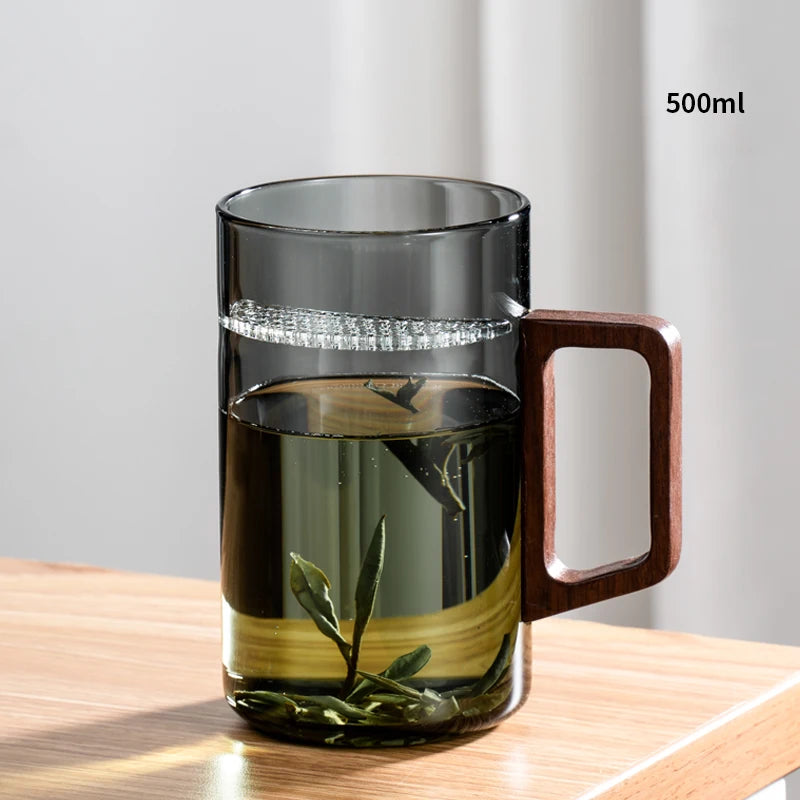 Glass Coffee Mug with Wooden Lid (500ml)