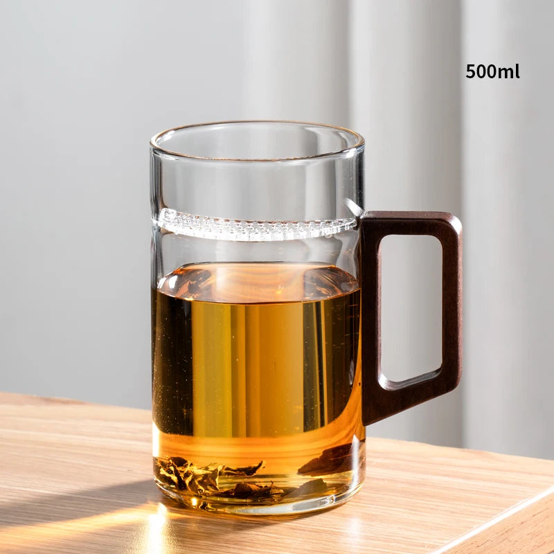 Glass Coffee Mug with Wooden Lid (500ml)