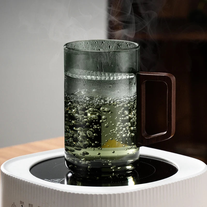 Glass Coffee Mug with Wooden Lid (500ml)